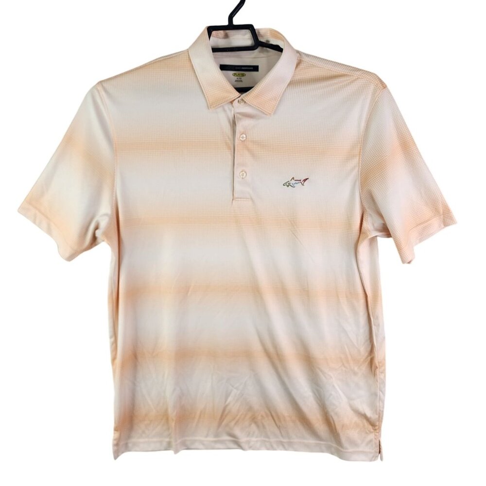 Men's Greg Norman Play Dry Polo Shirt Short Sleeve White & Peach Dots Print XL